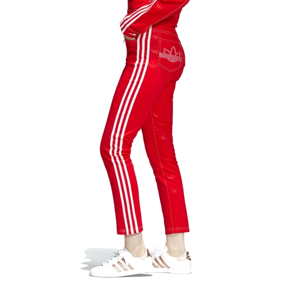 ADIDAS X FIORUCCI Red High Waisted Side Striped Jeans BNWT - Picture 7 of 10